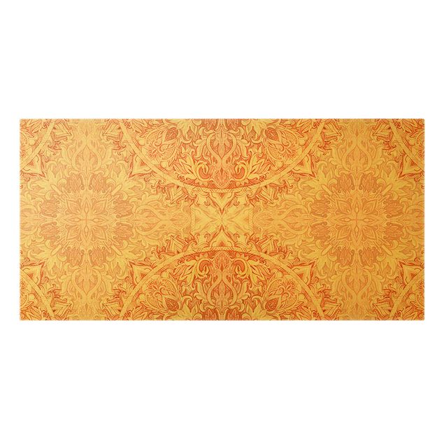 Leinwandbild Gold - Mandala Aquarell Ornament orange - Querformat 2:1