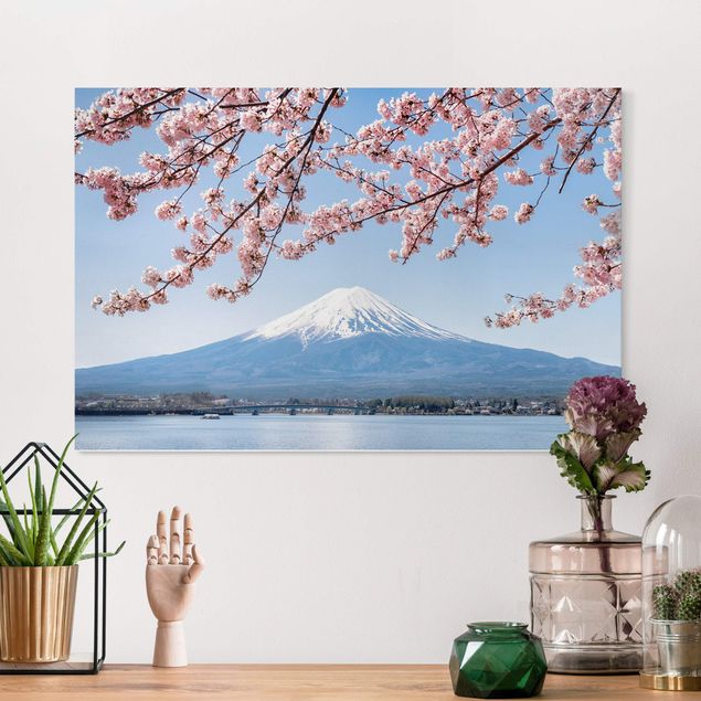 Leinwand Natur Kirschblüten mit Berg Fuji