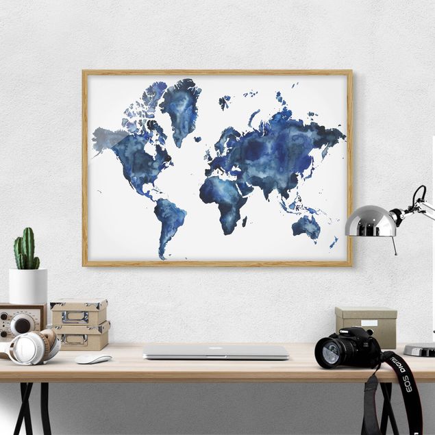 Weltkarten Bilder mit Rahmen Wasser-Weltkarte hell