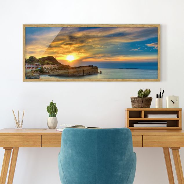 Moderne Bilder mit Rahmen Sonnenuntergang über Korfu