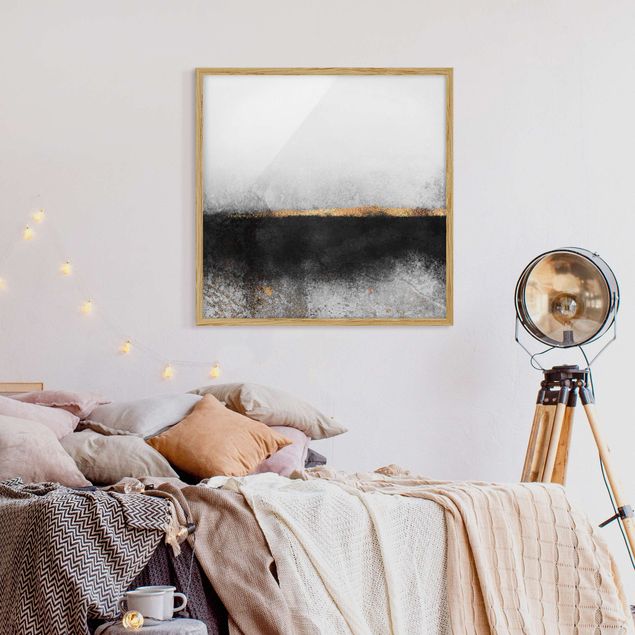 abstrakte Bilder mit Rahmen Abstrakter Goldener Horizont Schwarz Weiß