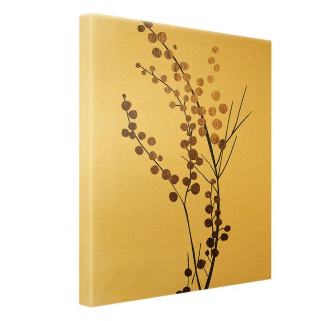 Leinwandbild Gold - Grafische Pflanzenwelt - Beeren Gold - Hochformat 3:4