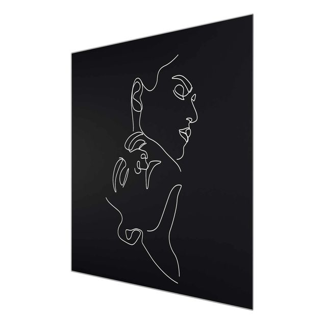 Glasbild - Line Art Frauen Gesichter Schwarz - Quadrat 1:1