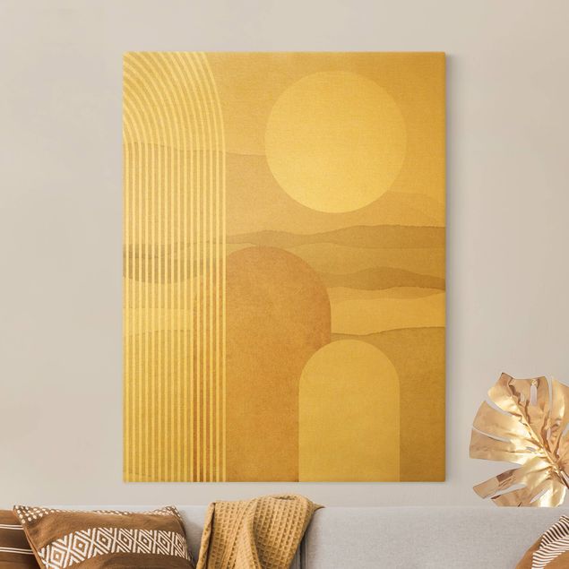 Leinwandbild Gold - Geometrische Formen - Sonnenaufgang - Hochformat 3:4