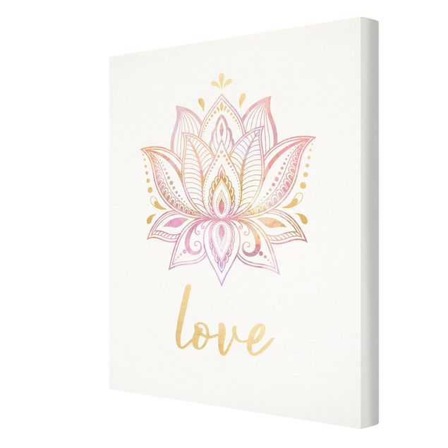 Leinwandbild - Lotus Illustration Love gold rosa - Hochformat 4:3