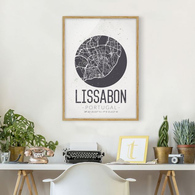 Weltkarten Bilder mit Rahmen Stadtplan Lissabon - Retro