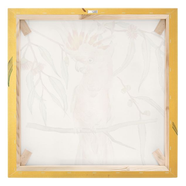 Leinwandbild Gold - Kakadu mit Rosa Federn - Quadrat 1:1