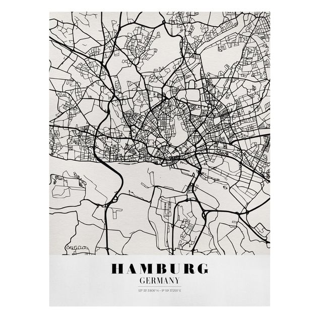 Leinwandbild - Stadtplan Hamburg - Klassik - Hochformat 4:3