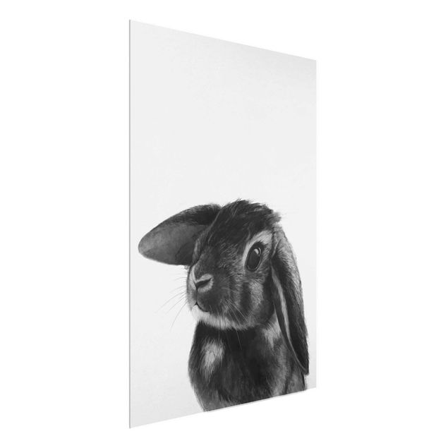 Glasbilder Tiere Illustration Hase Schwarz Weiß Zeichnung