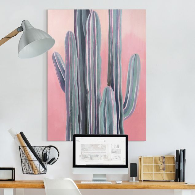 Leinwandbilder modern Kaktus auf Rosa I