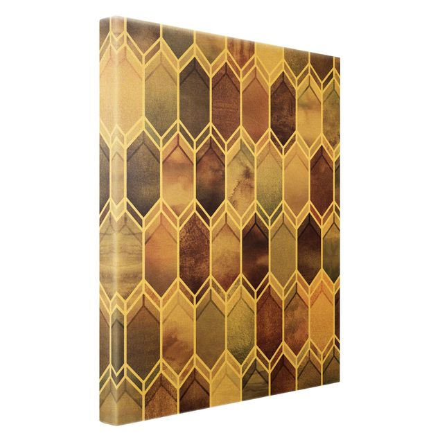 Leinwandbild Gold - Elisabeth Fredriksson - Goldene Geometrie - Glasmalerei Rosé - Hochformat 3:2