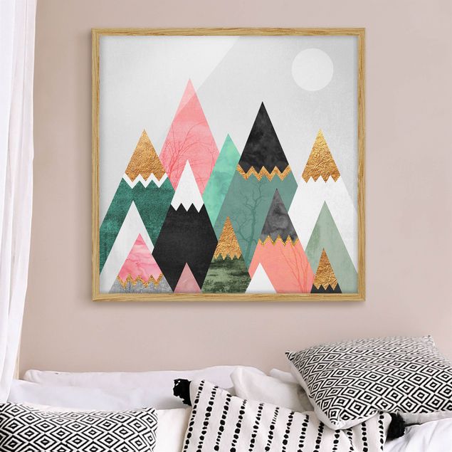 Moderne Bilder mit Rahmen Dreieckige Berge mit Goldspitzen