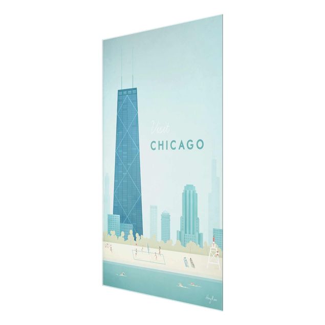 Glasbild - Reiseposter - Chicago - Hochformat 3:2