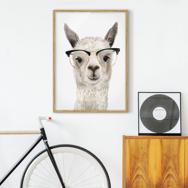 Tiere Bilder mit Rahmen Hippes Lama mit Brille I