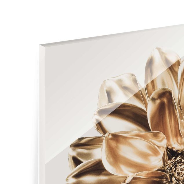 Glasbild - Dahlie Blume Gold Metallic - Quadrat 1:1