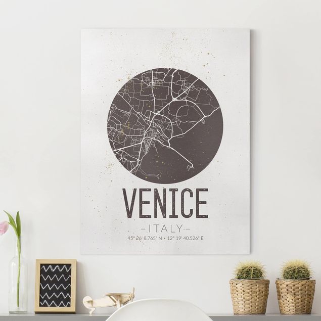 Leinwand mit Spruch Stadtplan Venice - Retro