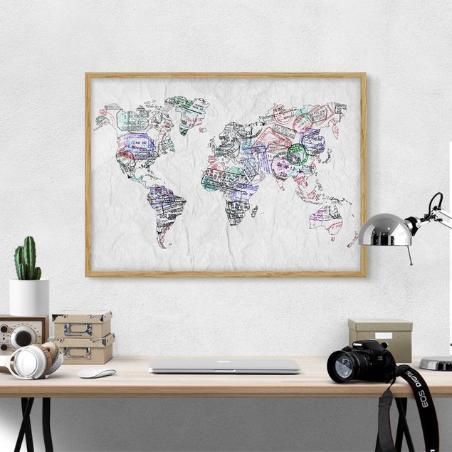 Sprüche Bilder mit Rahmen Reisepass Stempel Weltkarte