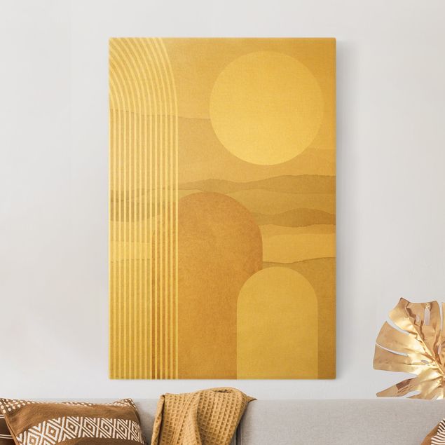 Leinwandbild Gold - Geometrische Formen - Sonnenaufgang - Hochformat 2:3