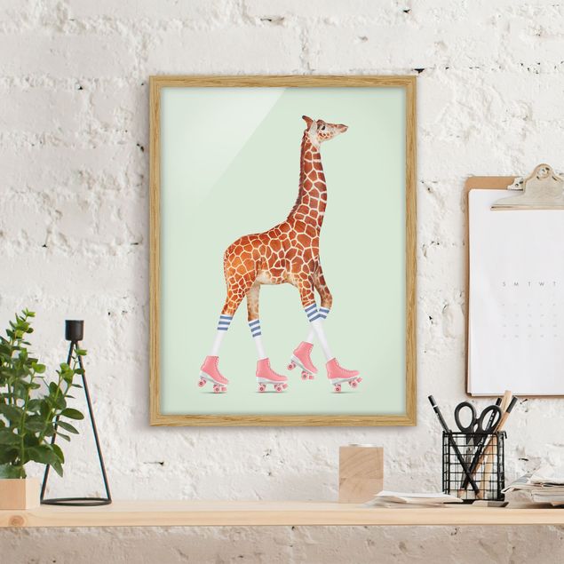 Moderne Bilder mit Rahmen Giraffe mit Rollschuhen