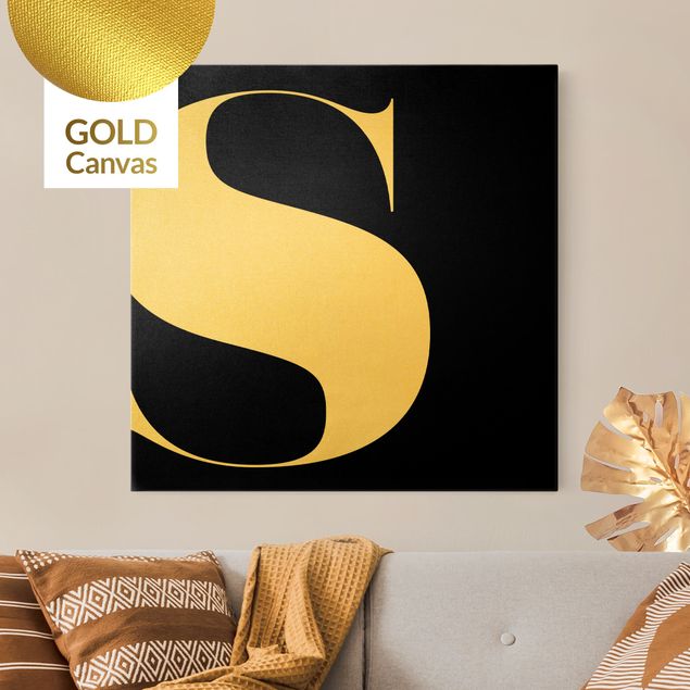 Leinwandbild Gold - Antiqua Letter S Schwarz - Quadrat 1:1