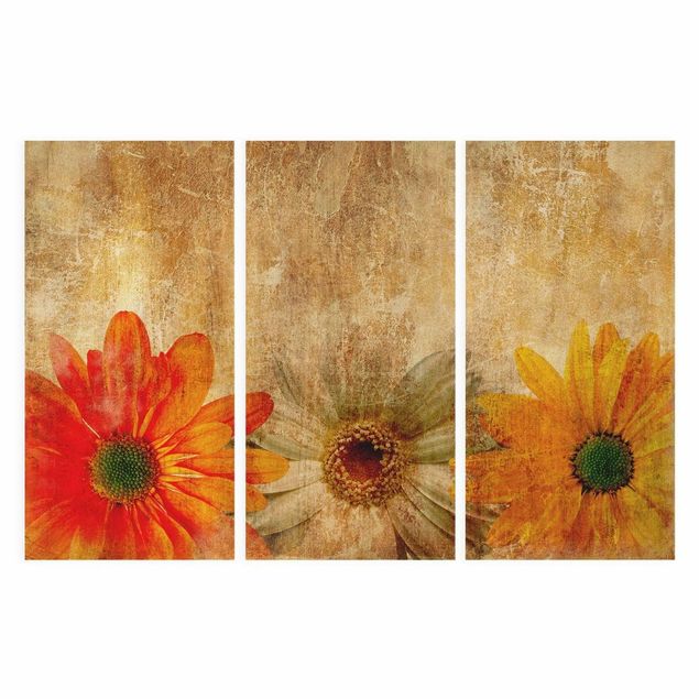 Leinwandbild 3-teilig - Vintage Flowermix - Hoch 1:2