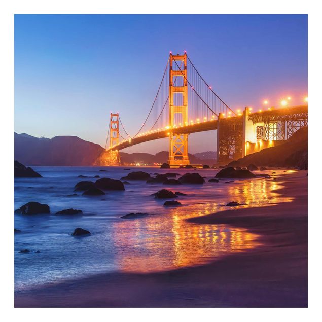 Glasbild - Golden Gate Bridge am Abend - Quadrat 1:1