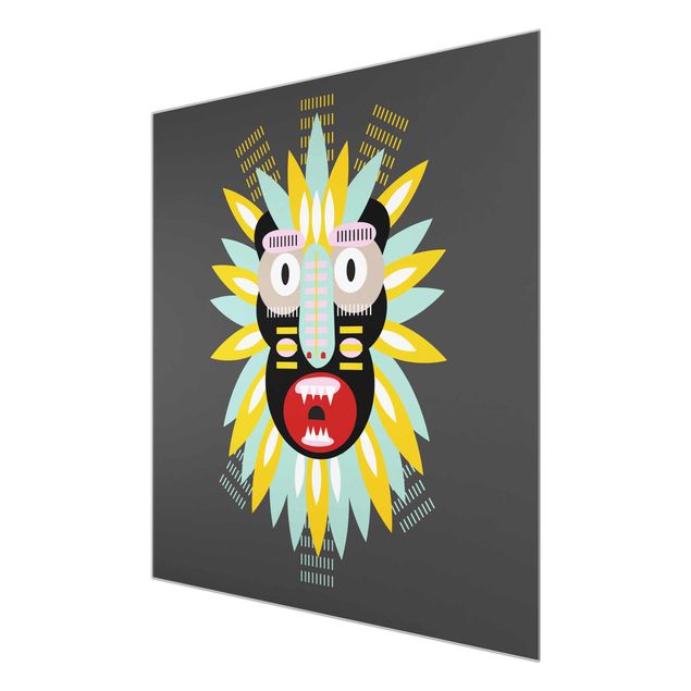 Glasbild - Collage Ethno Maske - King Kong - Quadrat 1:1