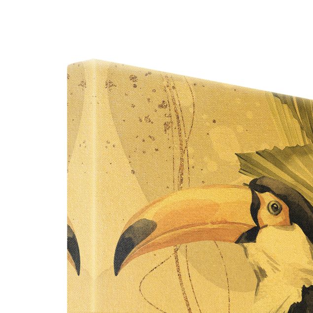 Leinwandbild Gold - Tropische Vögel - Tukan - Hochformat 2:3