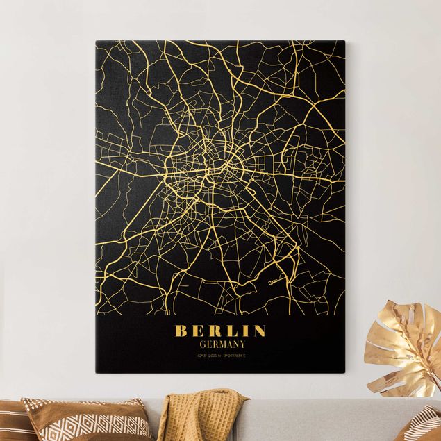 Leinwandbilder Gold Canvas Stadtplan Berlin - Klassik Schwarz