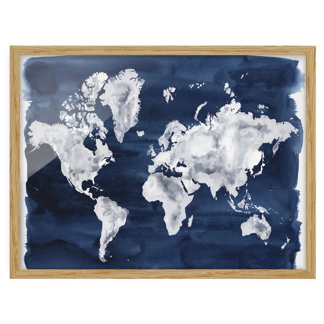Wandbilder mit Rahmen Wasser-Weltkarte dunkel