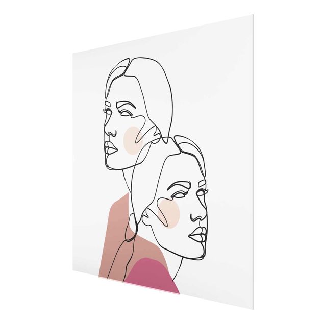 Glasbild - Line Art Frauen Portrait Wangen Rosa - Quadrat 1:1