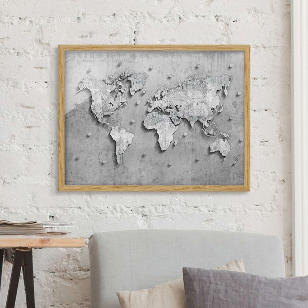 Moderne Bilder mit Rahmen Beton Weltkarte
