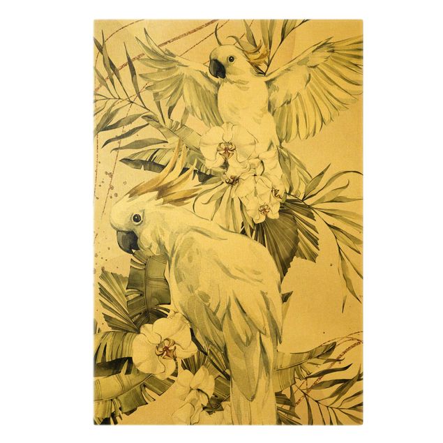 Leinwandbild Gold - Tropische Vögel - Weiße Kakadus - Hochformat 2:3