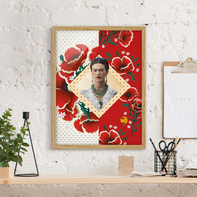 Sprüche Bilder mit Rahmen Frida Kahlo - Mohnblüten