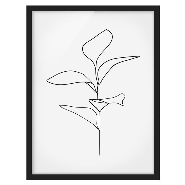Bild mit Rahmen - Line Art Pflanze Blätter Schwarz Weiß - Hochformat 4:3