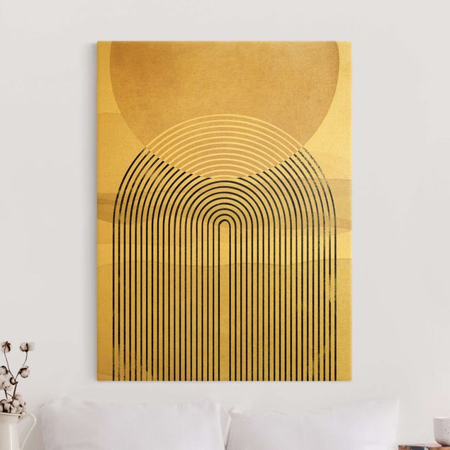 Leinwandbild Gold - Geometrische Formen - Regenbogen Schwarz - Hochformat 4:3