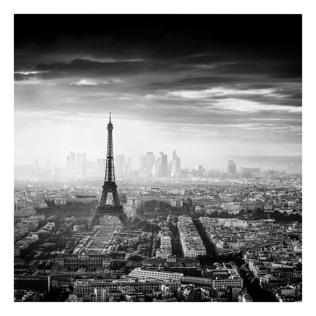 Leinwandbilder Der Eiffelturm von Oben Schwarz-weiß