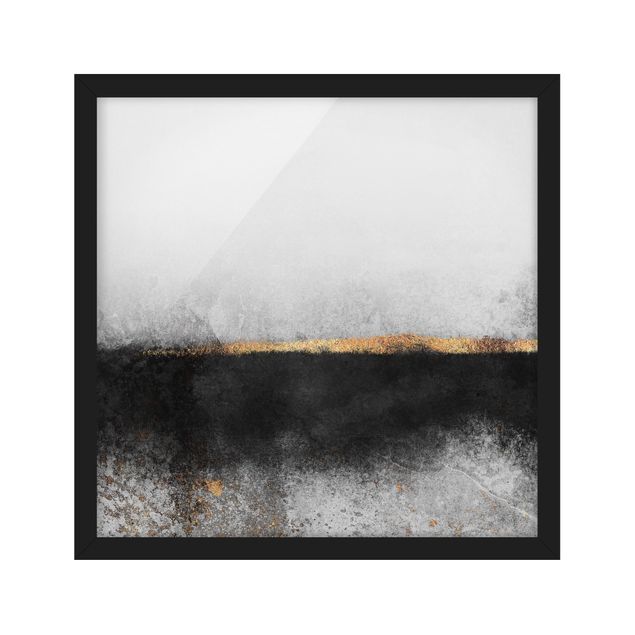 Bild mit Rahmen - Abstrakter Goldener Horizont Schwarz Weiß - Quadrat 1:1