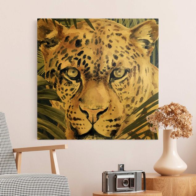Leinwandbild Gold - Leopard im Dschungel - Quadrat 1:1