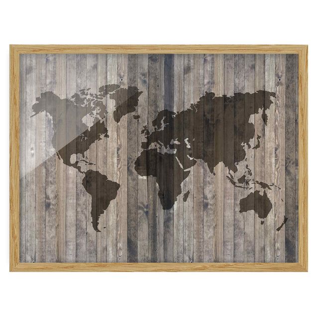 Wandbilder mit Rahmen Holz Weltkarte