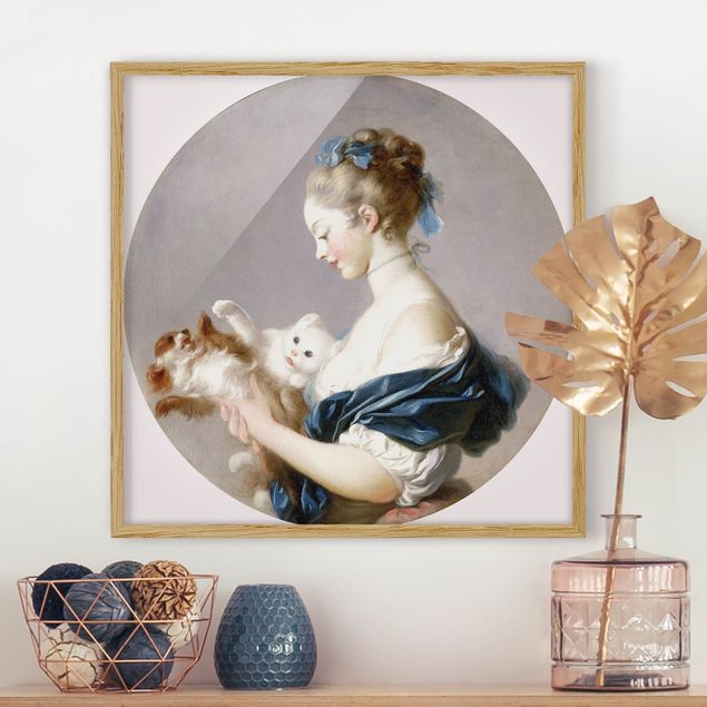 Gerahmte Kunstdrucke Jean Honoré Fragonard - Mädchen mit Hund