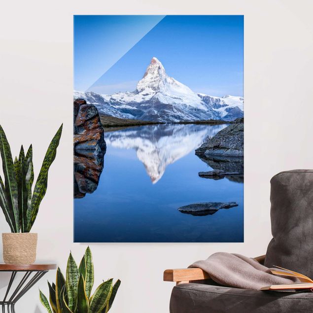 Glasbild - Stellisee vor dem Matterhorn - Hochformat 3:4