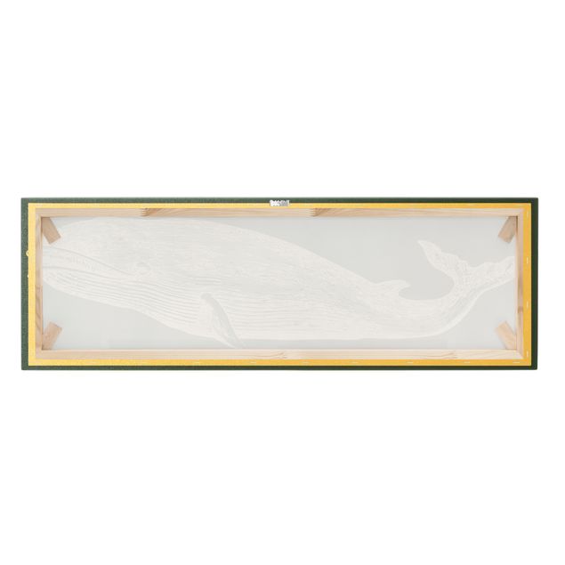 Leinwandbild Gold - Illustration Wal auf Blau - Panorama 3:1