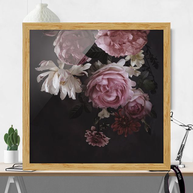 schöne Bilder Rosa Blumen auf Schwarz