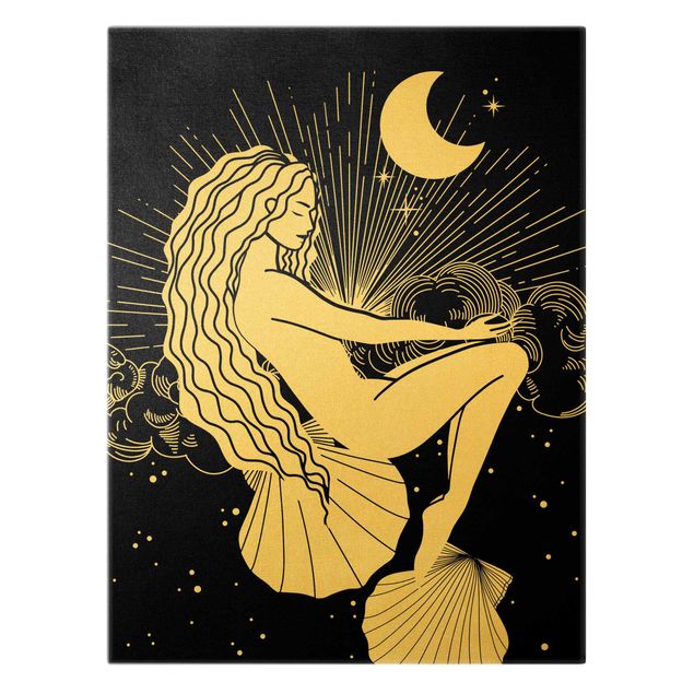 Leinwandbild Gold - Illustration Meeresträumerin bei Nacht - Hochformat 4:3