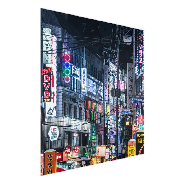 Glasbild - Nachtleben von Seoul - Quadrat 1:1