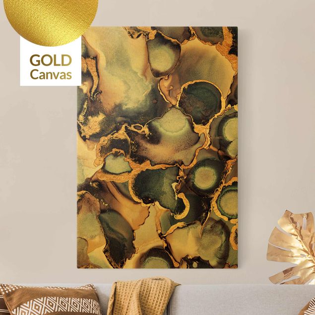 Leinwandbild Gold - Marmor Aquarell mit Gold - Hochformat 2:3