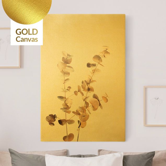 Leinwandbild Gold - Goldene Eukalyptuszweige - Hochformat 2:3