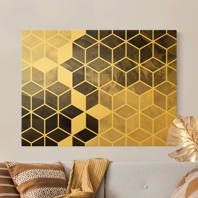 Leinwandbilder Gold Goldene Geometrie - Schwarz Weiß