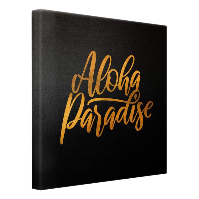 Leinwandbild Gold - Gold - Aloha Paradise auf Schwarz - Quadrat 1:1